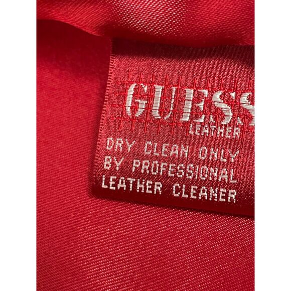 Guess Red Genuine Leather Zip Jacket Size L - Picture 8 of 13